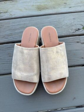 Free People Metallic Cream Slide Mules